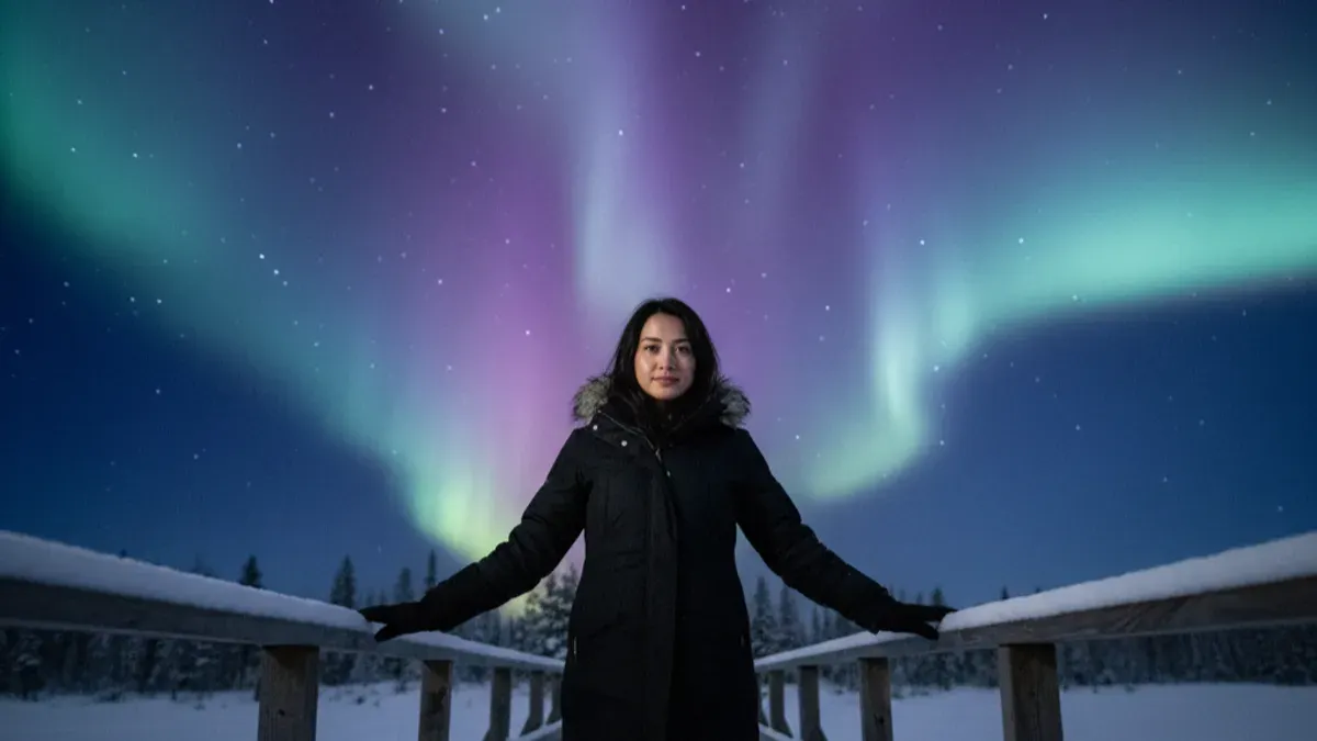 Hasil edit foto tema Aurora yang dibuat pakai prompt Gemini AI. (Sumber: Gemini AI)