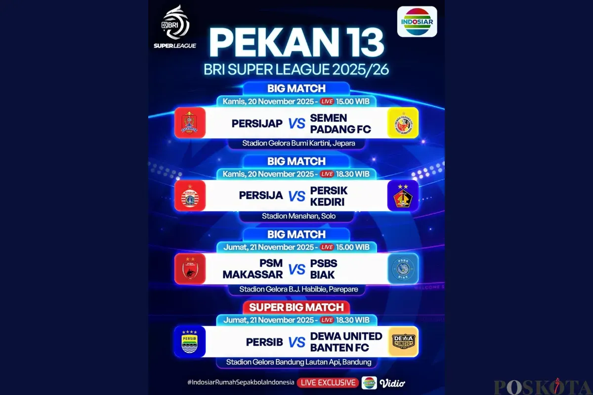Jadwal BRI Super League Hari Ini Kamis 20 November 2025, Ada Persija vs Persik (Sumber: Instagram/sports.indosiar/Edited Muhammad Ibrahim)