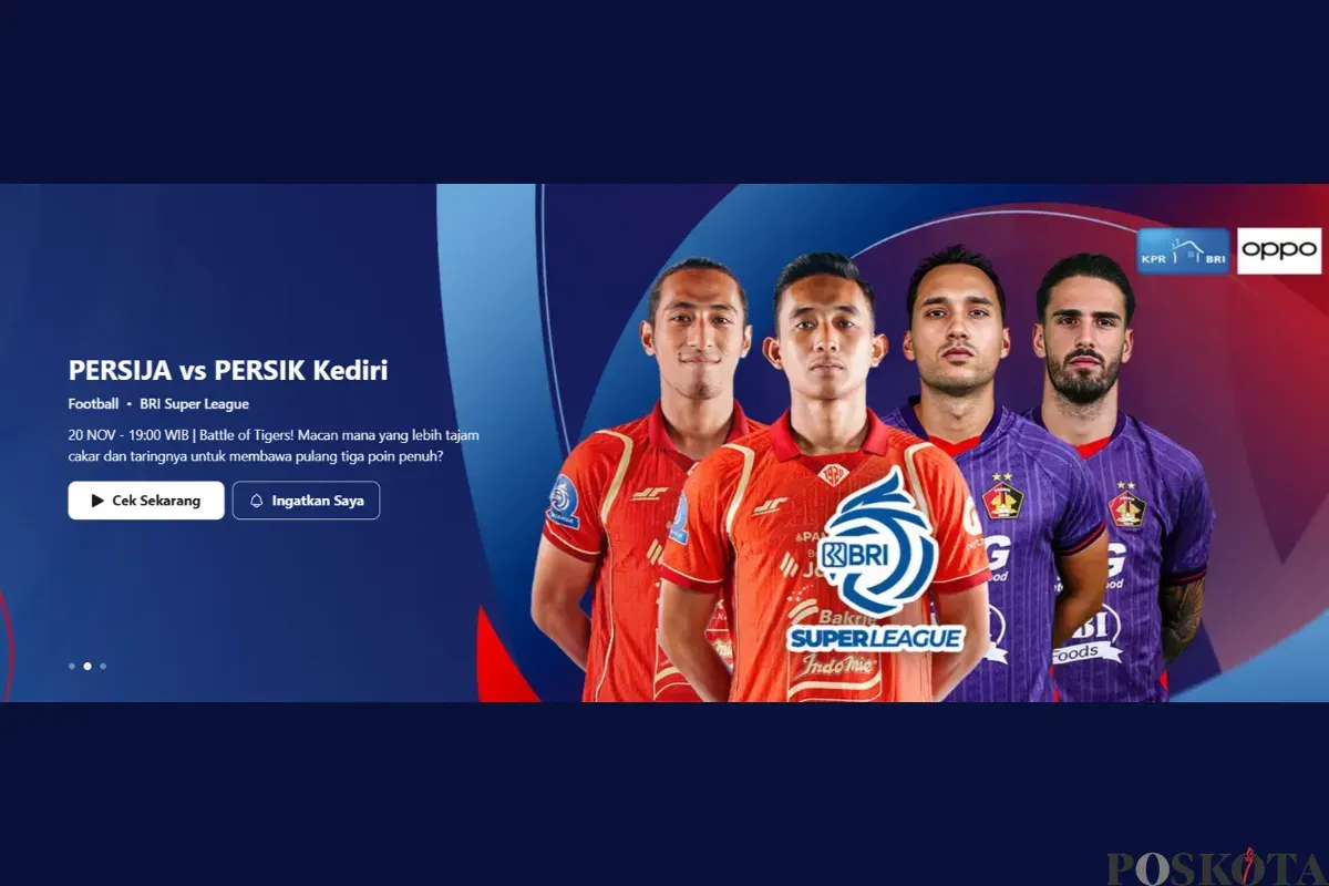 LINK LIVE STREAMING Nonton Persija vs Persik BRI Super League Hari Ini 20 November Pukul 19.00 WIB (Sumber: Vidio/Vidio.com)