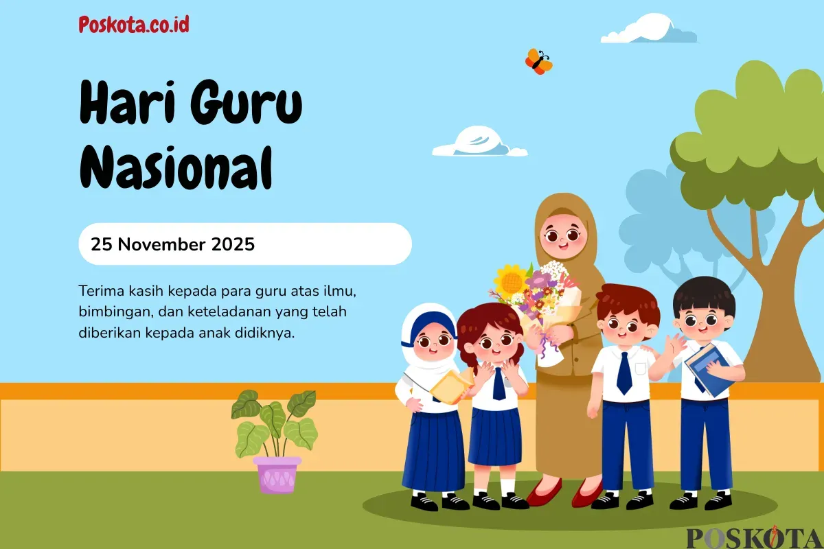 Twibbon Hari Guru 2025 Lengkap dengan Cara Pakainya (Sumber: Canva/Guru Kelas Atas/Edited Poskota)