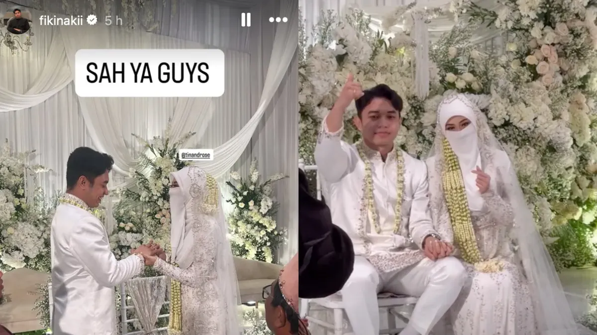 Potret momen pernikahan Fiki Naki dan Tinandrose yang menjadi sorotan publik. (Sumber: Instagram/@fikinakii)