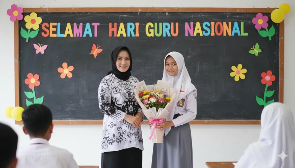 Hasil edit foto tema Hari Guru Nasional 2025 pakai prompt Gemini AI. (Sumber: Gemini AI)