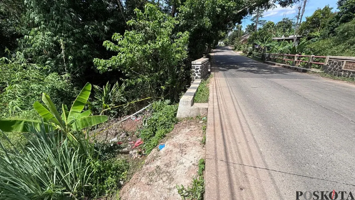 Lokasi penemuan kerangka Alvaro di Jalan Raya Tenjo-Jasinga, Kampung Cikadu Blokmede, Desa Singabraja, Kecamatan Tenjo, Kabupaten Bogor, Senin, 24 November 2025. (Sumber: Poskota/Giffar Rivana)