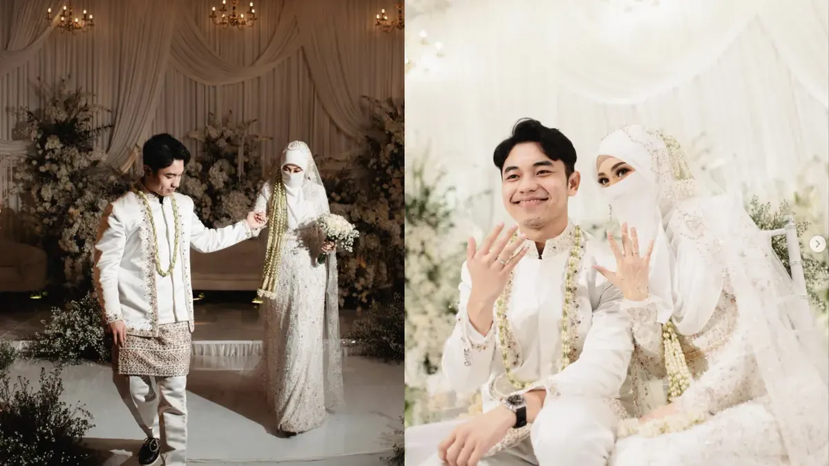 Fiki Naki dan Tina Agustin (Tinandrose) berpose bahagia setelah prosesi ijab kabul yang berlangsung sederhana dan khidmat. (Sumber: Instagram/@fikinaki)
