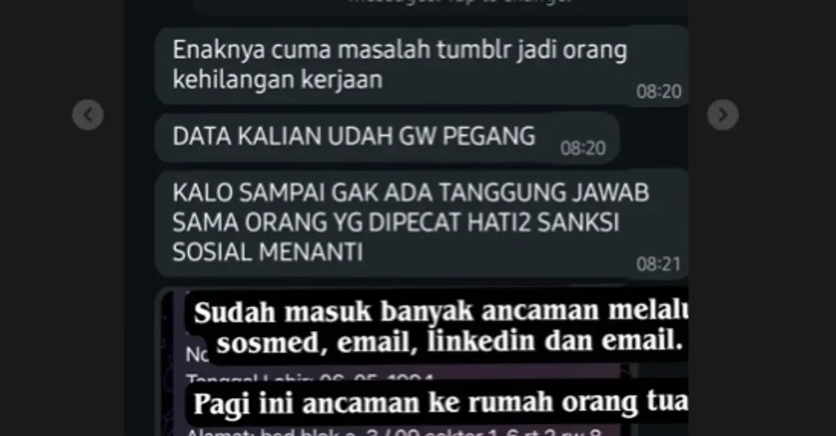 Isi pesan ancaman terhadap suami Anita Dewi perkara tumbler hilang di KRL (Sumber: Instagram @alvinhrrs)