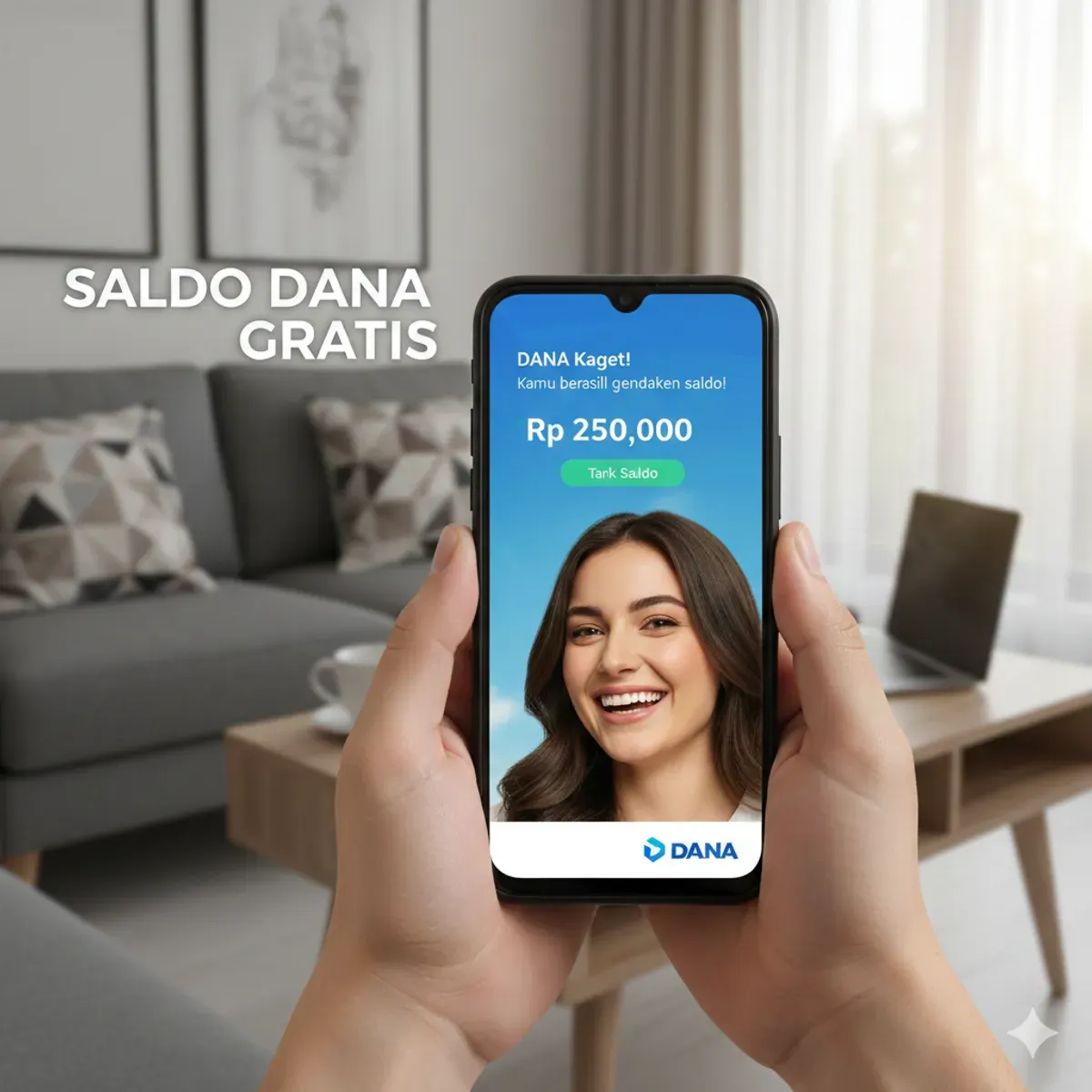 Ilustrasi pengguna berhasil mendapatkan saldo DANA gratis melalui fitur DANA Kaget di smartphone. (Sumber: Gemini AI)