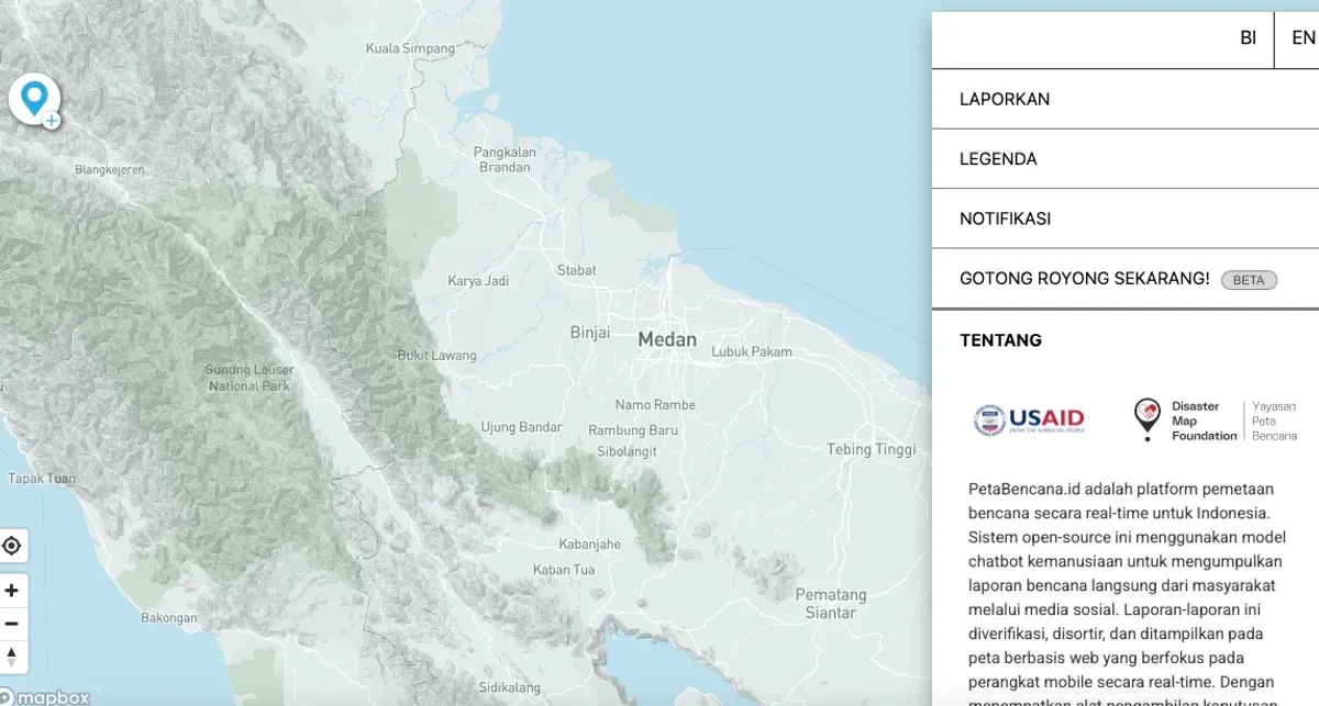 Platforma yang bisa mengecek titik lokasi banjir di Kota Medan (Sumber: PetaBencana.id)