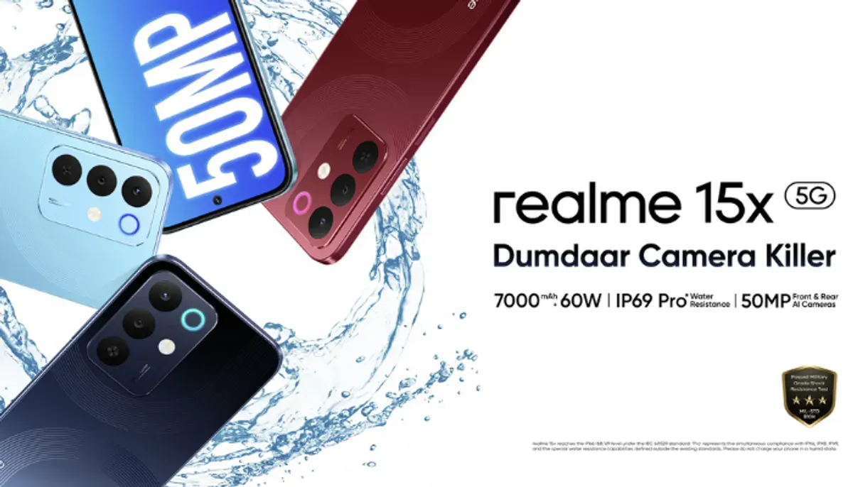 HP murah dengan fitur premium Realme 15x 5G menjawabnya! Dilengkapi ketahanan air IP68, kamera Sony 50MP, dan fast charging 60W. (Sumber: realme.com)