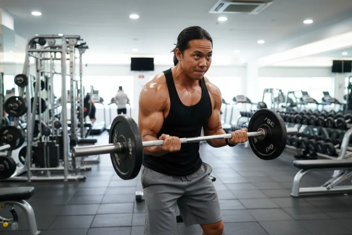 Contoh prompt Gemini AI foto sendirian cowok di gym. (Sumber: Istimewa)