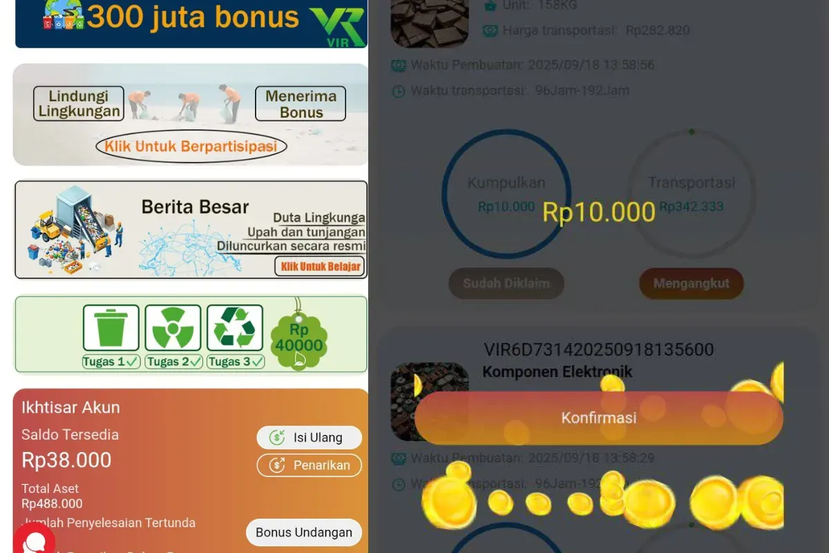 Ilustrasi aplikasi VIR (Veoliair) yang menawarkan konsep foto sampah jadi uang, namun dipertanyakan legalitas dan keamanannya. (Sumber: Facebook/@Ghita)
