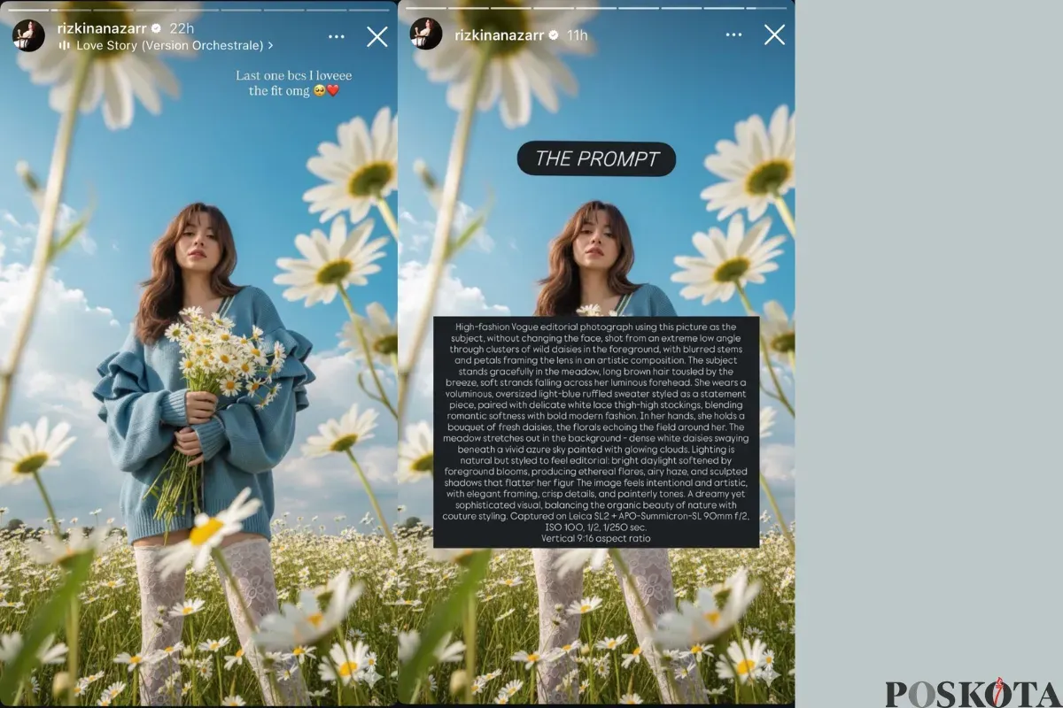 Cara Edit Foto di Taman Bunga ala Rizkina Nazar dari Gemini AI, High Fashion dan Estetik (Sumber: Instagram/rizkinanazarr)