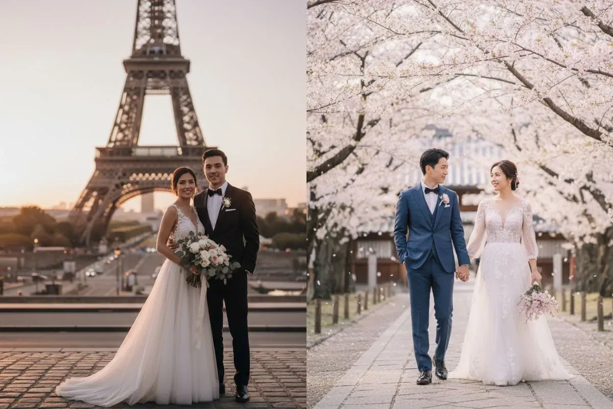 Contoh prompt Gemini AI foto prewedding di luar negeri. (Sumber: Istimewa)
