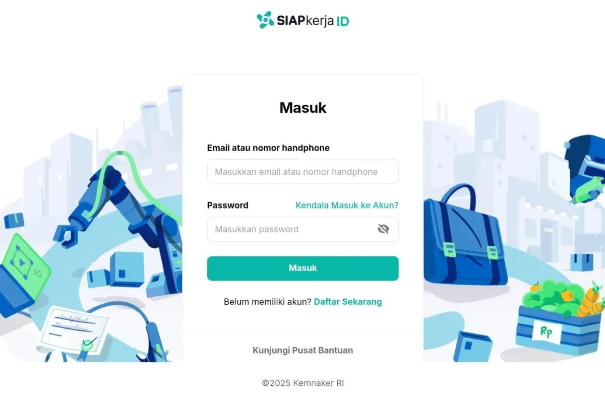 Halaman pendaftaran akun SIAPKerja Kemnaker. (Sumber: tangkapan layar)