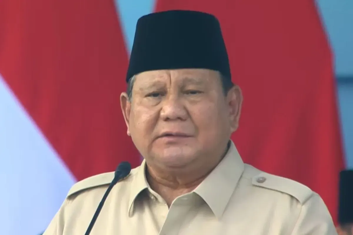 Presiden Prabowo Subianto menyampaikan amanat dalam upacara HUT ke-80 TNI di Monas, Gambir, Jakarta Pusat, Minggu, 5 Oktober 2025. (Sumber: Dok. Sekretariat Negara)