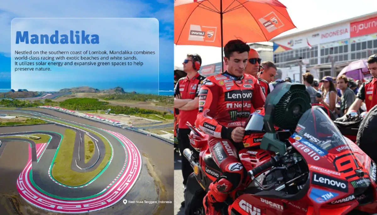 Drama MotoGP Mandalika 2025! Marc Marquez tersingkir di lap pertama usai ditabrak Bezzecchi. Simak penjelasan resmi MGPA yang bantah isu "kutukan" dan ungkap karakter unik sirkuit. (Sumber: X/@wonderfulid, @InfoR00M)