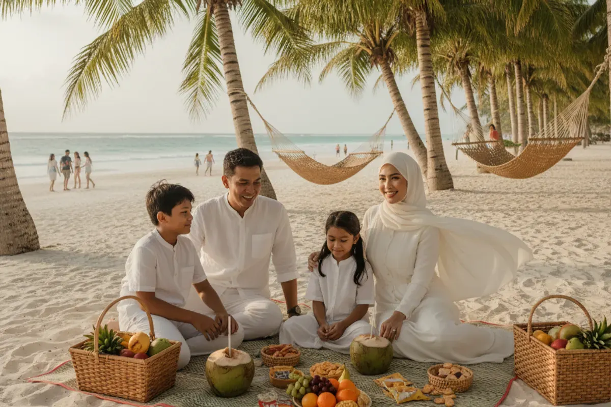 Hasil foto liburan keluarga di pantai pakai prompt Gemini AI. (Sumber: Gemini AI)