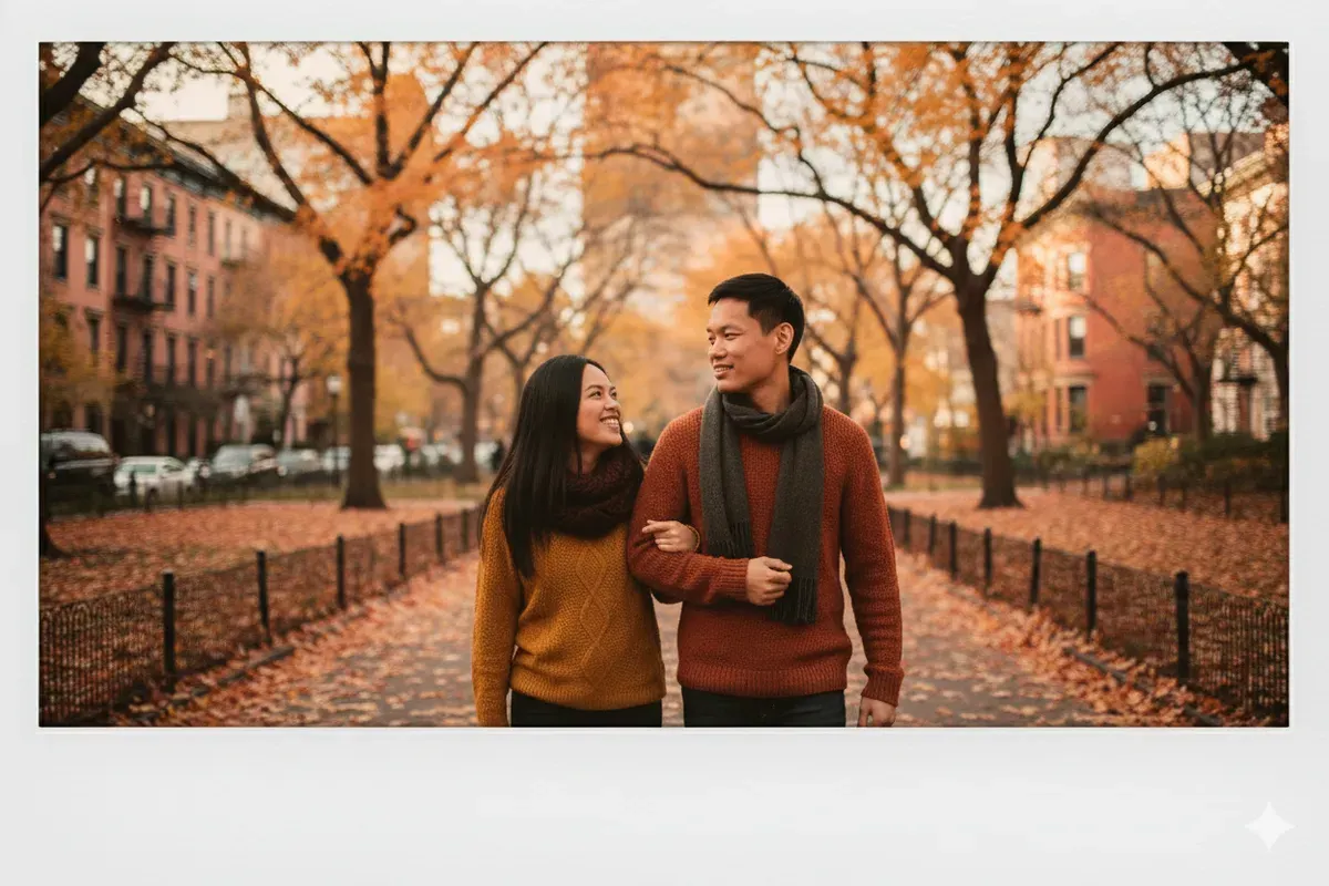 Hasil edit foto prompt Gemini AI polaroid pasangan di Amerika yang keren dan estetik. (Sumber: Freepik)