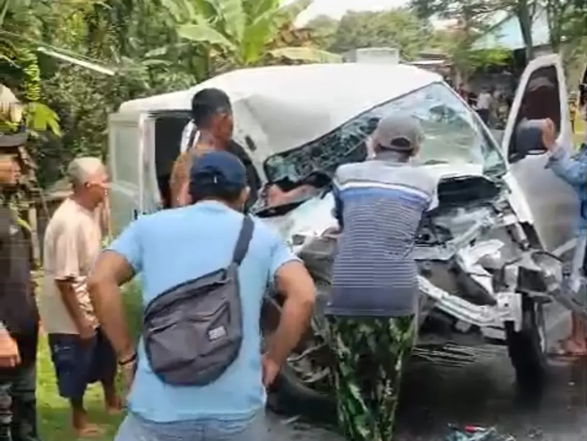 Mobil Grand Max ringsek setelah terlibat kecelakaan dengan truk Hino di Tanjungsari, Kabupaten Bogor. (Sumber: Istimewa)