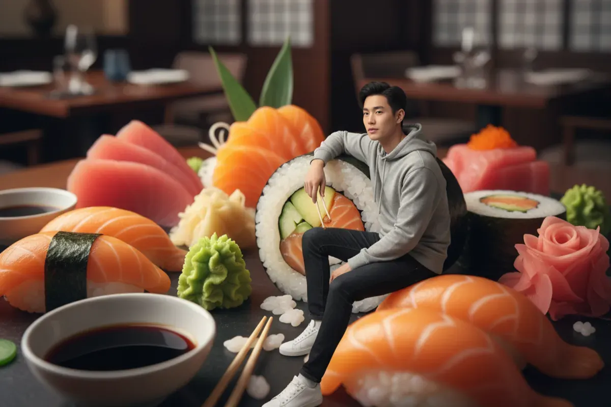 Hasil kreasi foto seseorang yang digabungkan dengan makanan diedit pakai prompt Gemini AI. (Sumber: Gemini AI)