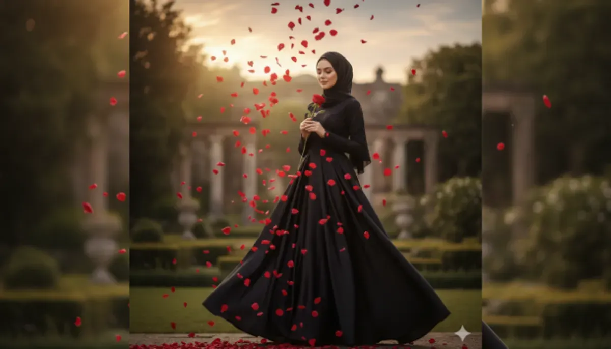 Contoh Prompt Gemini AI untuk hasilkan foto hijab elegan ala studio. Coba prompt bertema klasik, sunset pantai, hingga fashion professional (Sumber: Gemini AI)