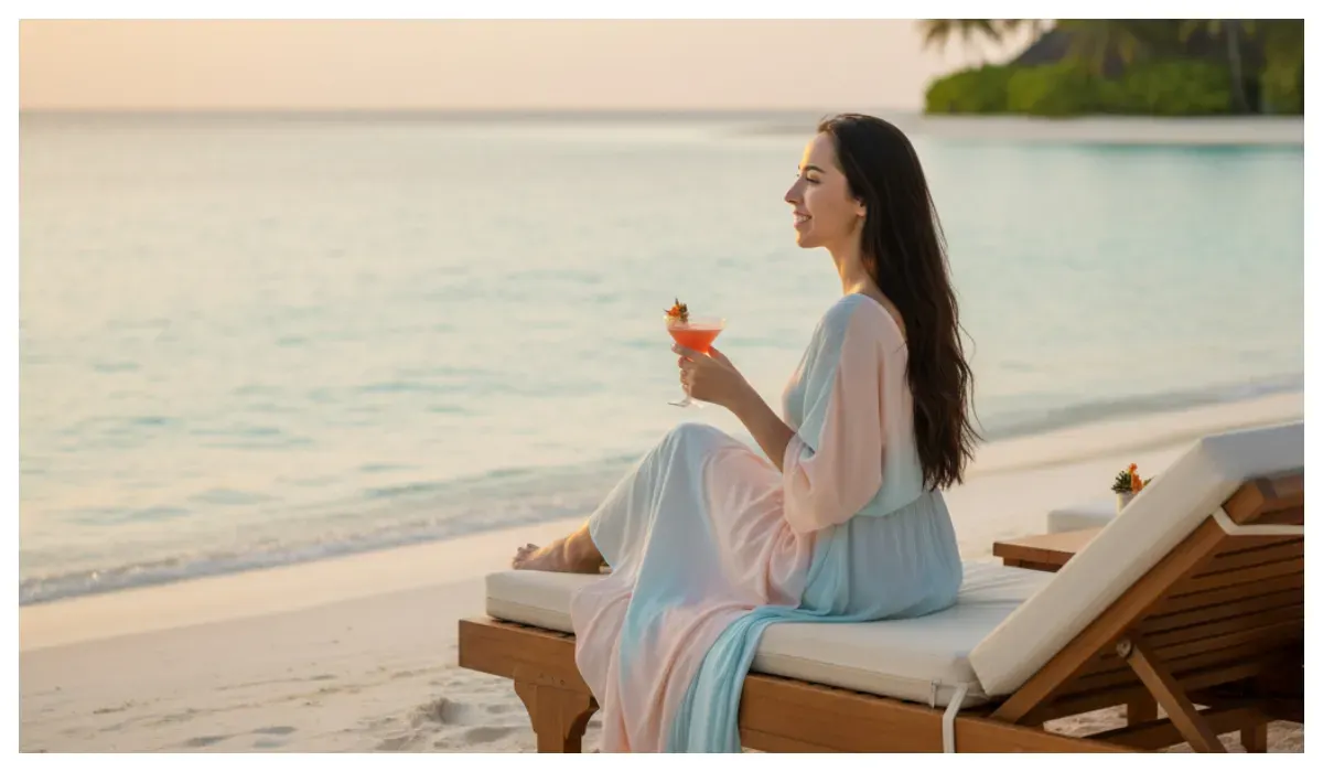 Hasil edit prompt Gemini AI foto sendiri lagi staycation di maldive. (Sumber: Freepik)