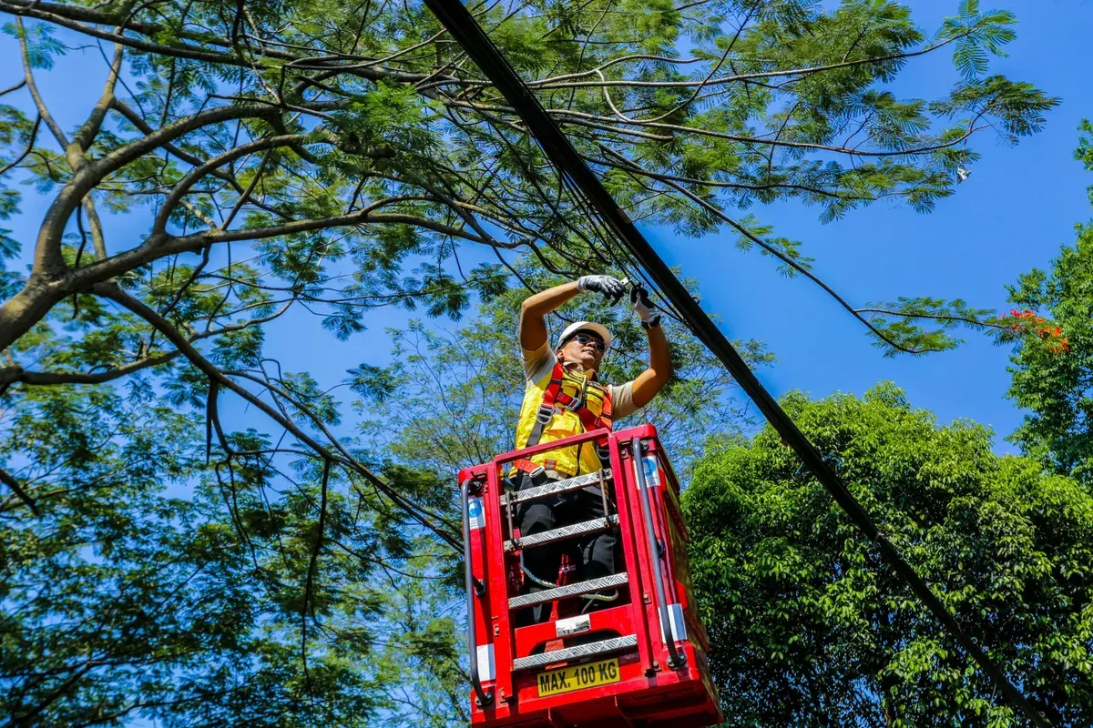 Wali Kota Bogor, Jenal Mutaqin menertibkan kabel udara di kawasan Sempur, Bogor Tengah, Kota Bogor. (Sumber: Dok. Pemkot Bogor)