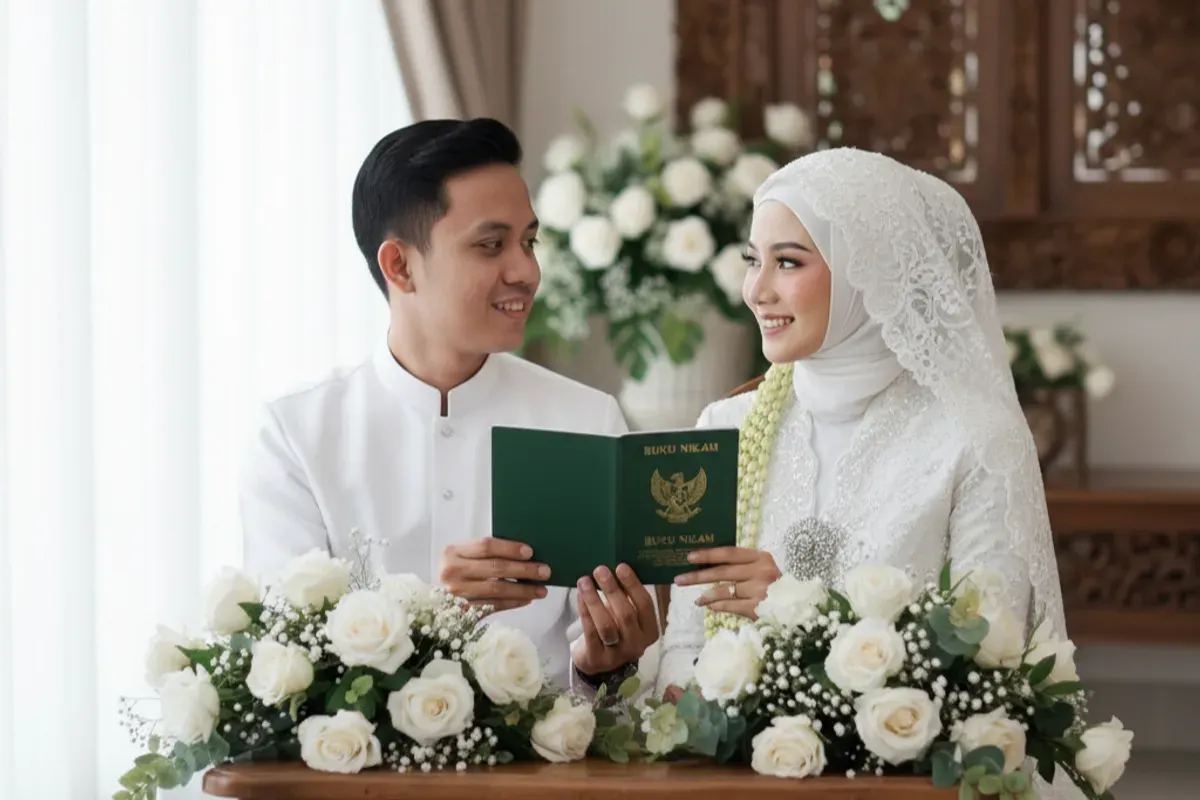 Hasil edit foto pernikahan romantis bersama pasangan pakai prompt Gemini AI. (Sumber: Gemini AI)