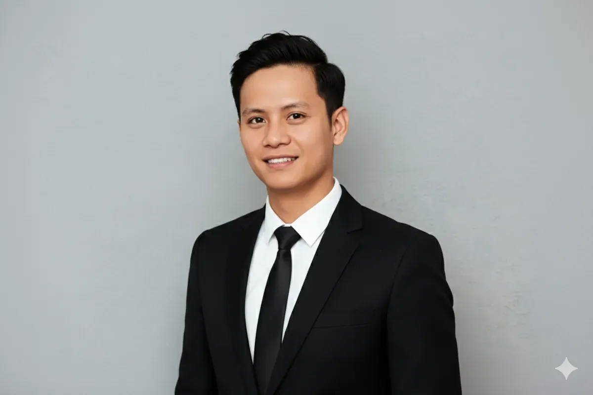 Hasil edit prompt Gemini AI edit foto cowok keren pakai jas untuk CV terbaru. (Sumber: Freepik/drobotdean)