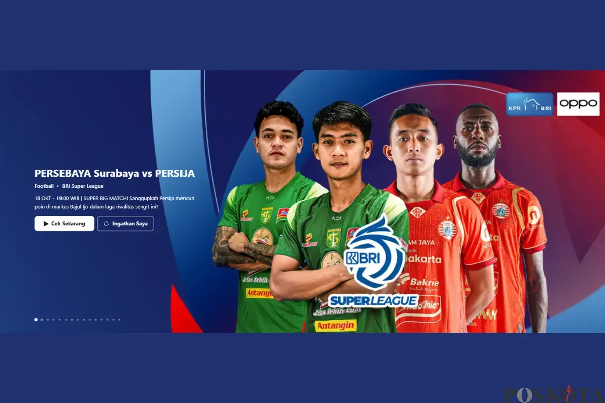 LINK LIVE STREAMING Big Match Persebaya vs Persija Hari Ini 18 Oktober 2025 Pukul 19.00 WIB di Indosiar (Sumber: Vidio/Vidio.com)