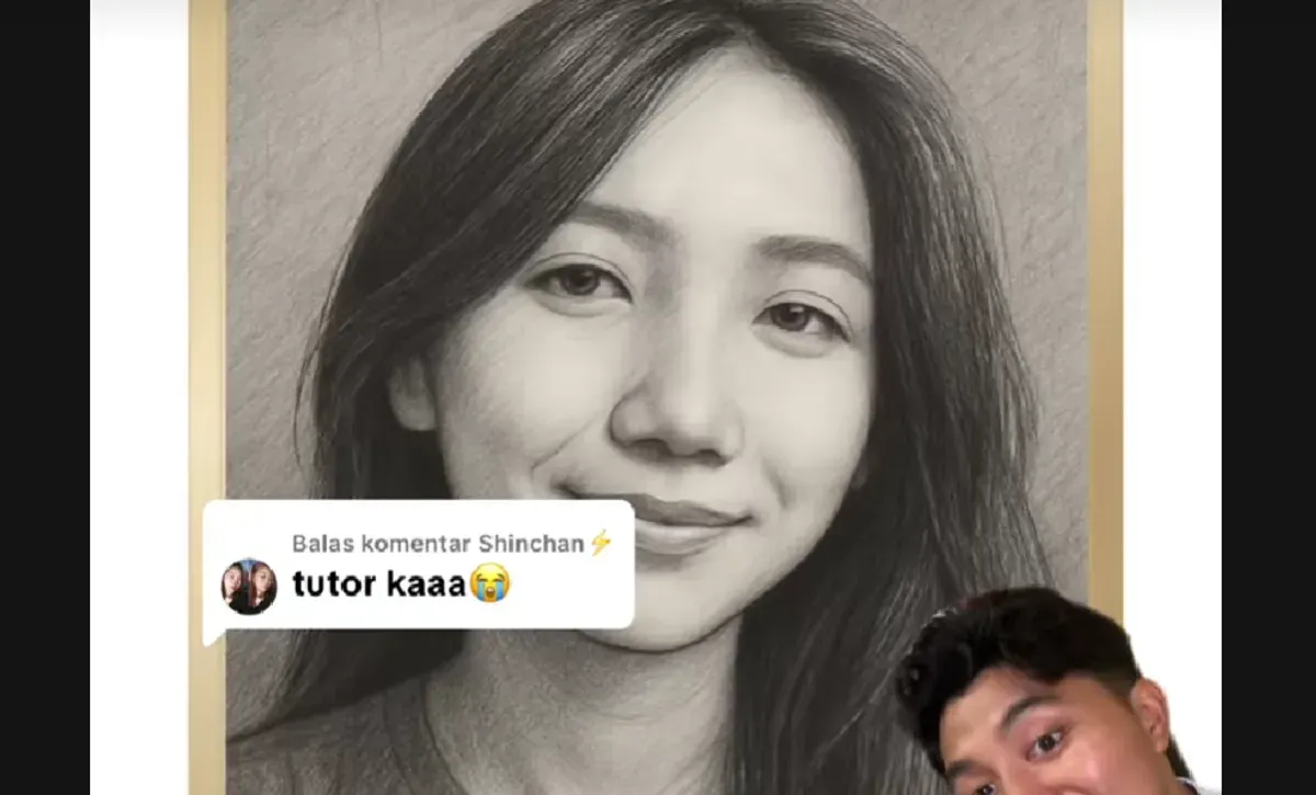 Tampilan antarmuka aplikasi Amora yang viral di TikTok, menampilkan hasil analisis kepribadian dan sketsa wajah jodoh pengguna. (Sumber: Tiktok/@aaleisme)