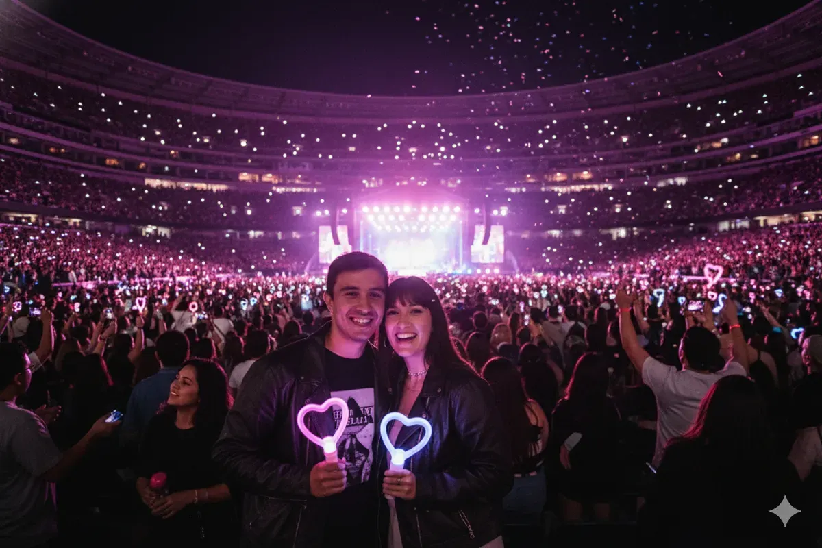 Hasil edit prompt Gemini AI pasangan muda tengah menonton konser penyanyi papan atas dunia seperti Taylor Swift hingga Justin Bieber di Amerika Serikat. (Sumber: Freepik)