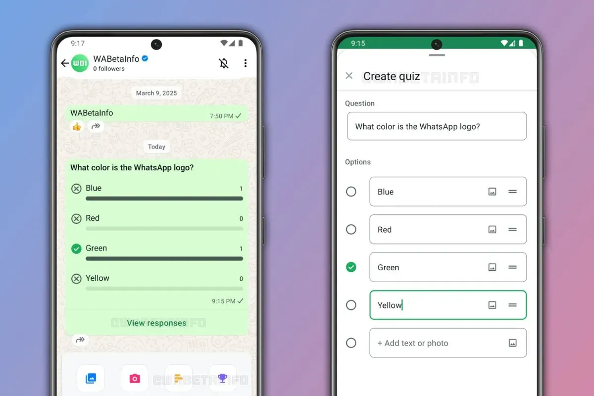 Fitur baru WhatsApp Channel Quiz. (Sumber: WABetaInfo)
