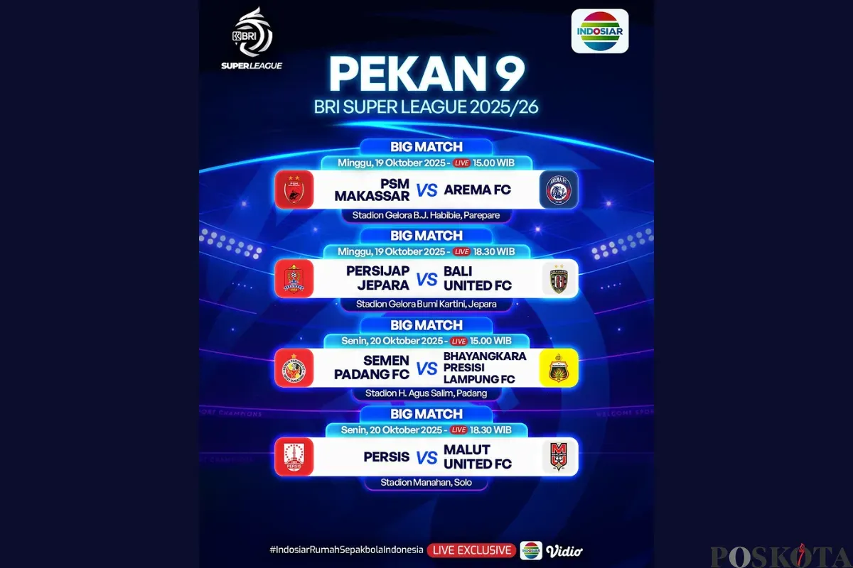 Jadwal BRI Super League Hari Ini Minggu 19 Oktober 2025, Ada PSM Makassar vs Arema FC (Sumber: Instagram/sports.indosiar/Edited Muhammad Ibrahim)