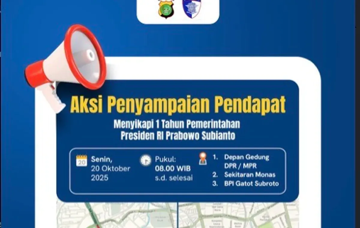 Info pengalihan arus lalu lintas pada Senin, 20 Oktober 2025 sehubungan dengan adanya aksi penyampaian pendapat (Sumber: Instagram @tmcpoldametrojaya)