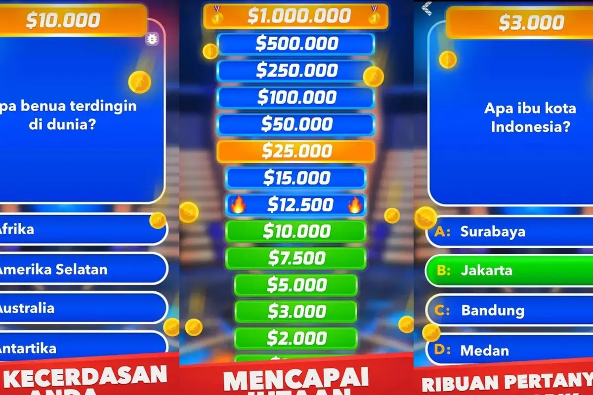 Aplikasi penghasil uang Millionaire - Kuis dan Trivia. (Sumber: Kolase/Play Store)