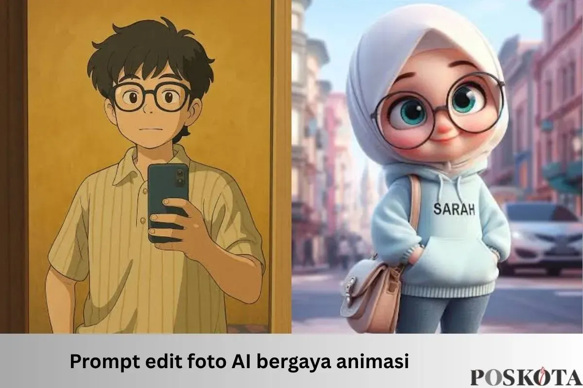 Contoh prompt Gemini AI buat edit foto bergaya animasi. (Sumber: TikTok)