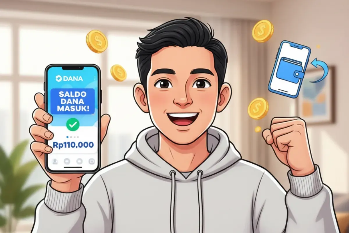 Ilustrasi mendapatkan saldo DANA gratis dari aplikasi penghasil uang. (Sumber: Poskota/Gemini AI)