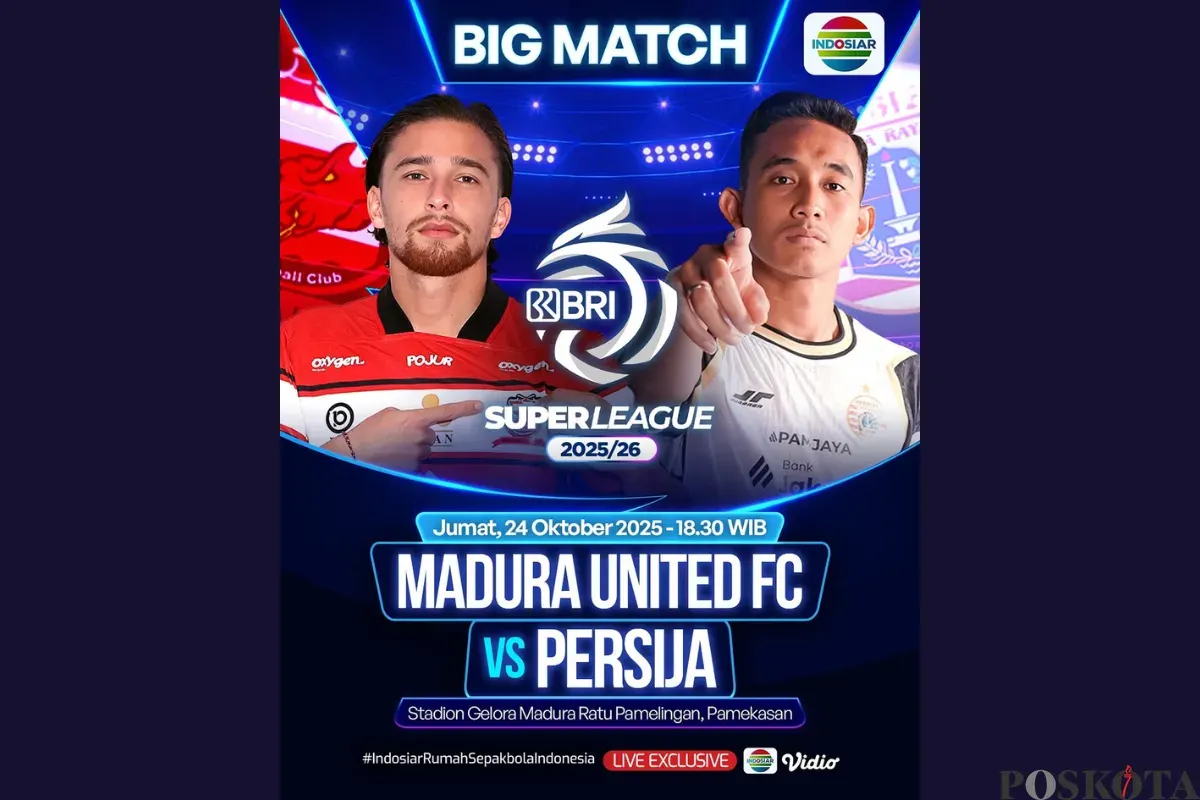 LINK LIVE STREAMING Madura United vs Persija BRI Super League Hari Ini Jumat 24 Oktober 2025 Pukul 19.00 WIB (Sumber: Instagram/sports.indosiar/Edited Muhammad Ibrahim)