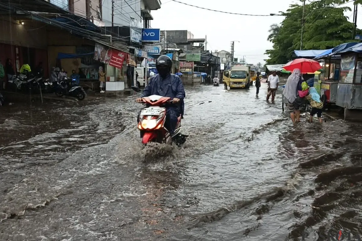 Kondisi Banjir di kawasan Pasar Panorama Lembang, Kayuambon, Lembang, Kabupaten Bandung Barat, Jumat, 24 Oktober 2025. (Sumber: Poskota/Gatot Poedji Utomo)