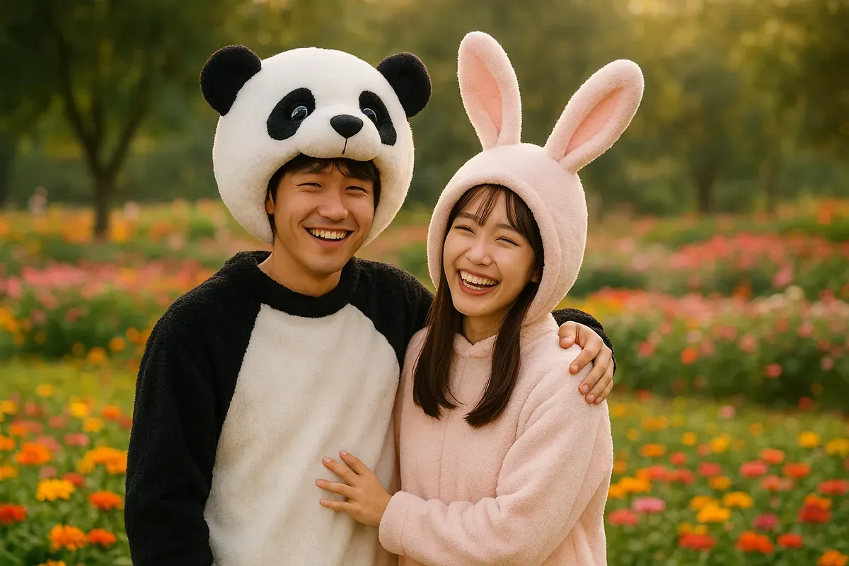 Foto pakai busana lucu bareng pasangan dengan edit pakai prompt Gemini AI (Sumber: AI)