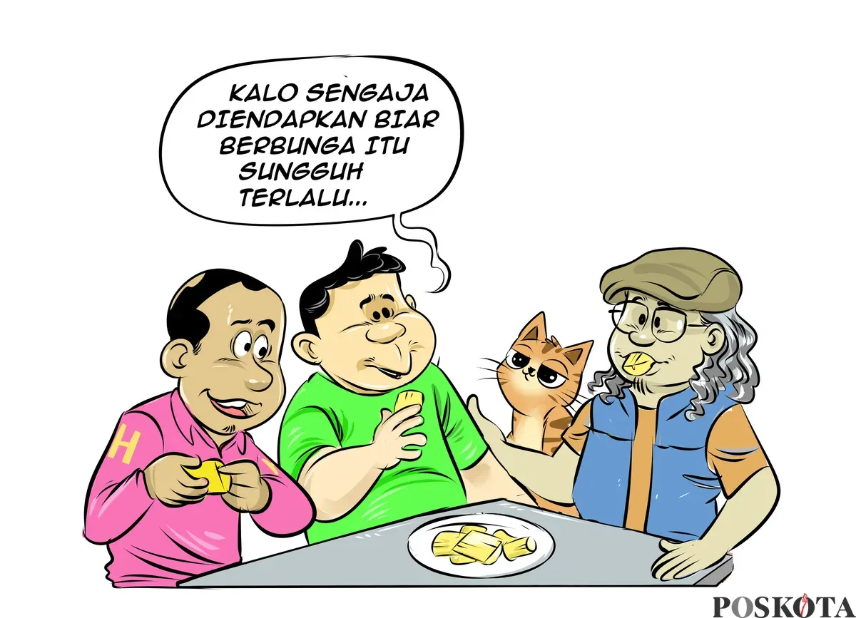 Tiga sahabat dalam obrolan warteg menyinggung dana pemda yang mengendap di bank. “Kalau sengaja diendapkan biar berbunga, itu sungguh terlalu,” ujar salah satu dari mereka. (Sumber: Poskota/Arif Setiadi)