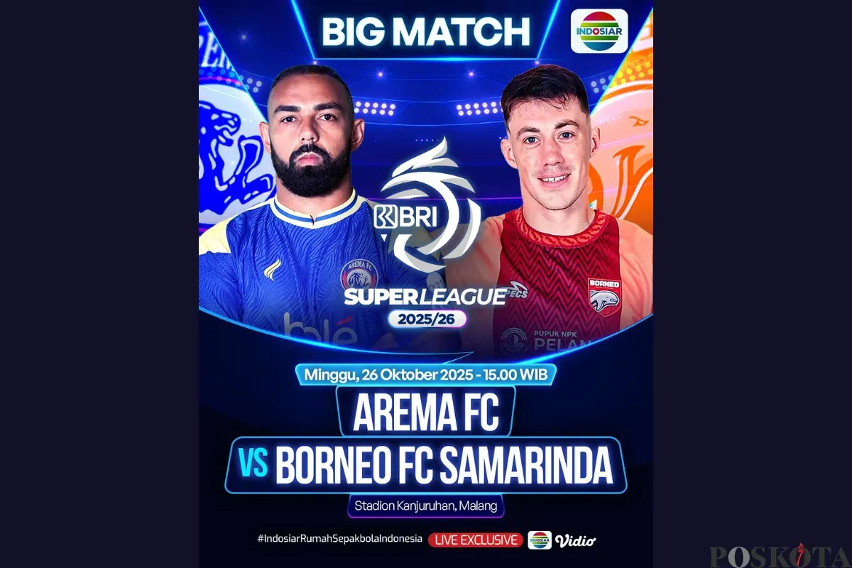 LINK LIVE STREAMING Big Match Arema FC vs Borneo FC Hari Ini 26 Oktober 2025 Pukul 15.30 WIB Gratis (Sumber: Instagram/sports.indosiar/Edited Muhammad Ibrahim)