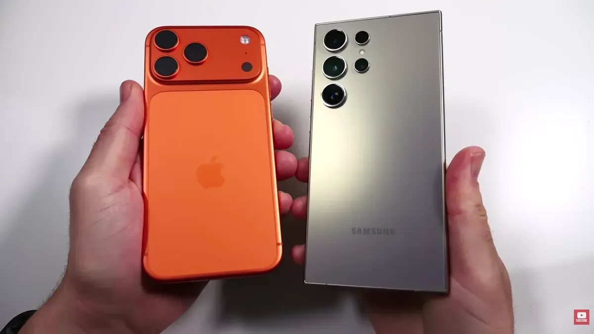 Uji kecepatan HP flagship iPhone 17 Pro Max dan Samsung Galaxy S24 Ultra. (Sumber: YouTube/ Nick Ackerman)