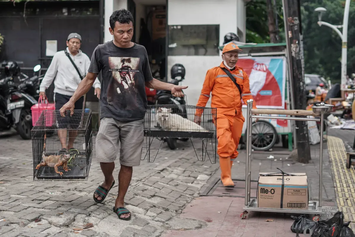Petugas mengangkut puing-puing saat penertiban kios di Pasar Barito, Jakarta Selatan, Senin, 27 Oktober 2025. (Sumber: Poskota/Bilal Nugraha Ginanjar)