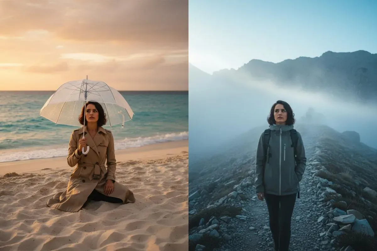 Prompt Gemini AI foto liburan sendiri di pantai dan gunung. (Sumber: Istimewa)