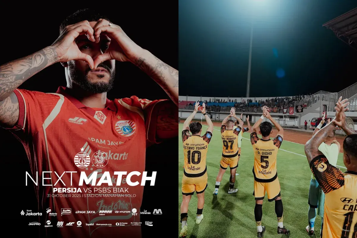 Ilustrasi laga Persija Jakarta vs PSBS Biak. Laga berlangsung di Stadion Manahan, Solo. Pertandingan kandang rasa tandang. (Sumber: Persija)