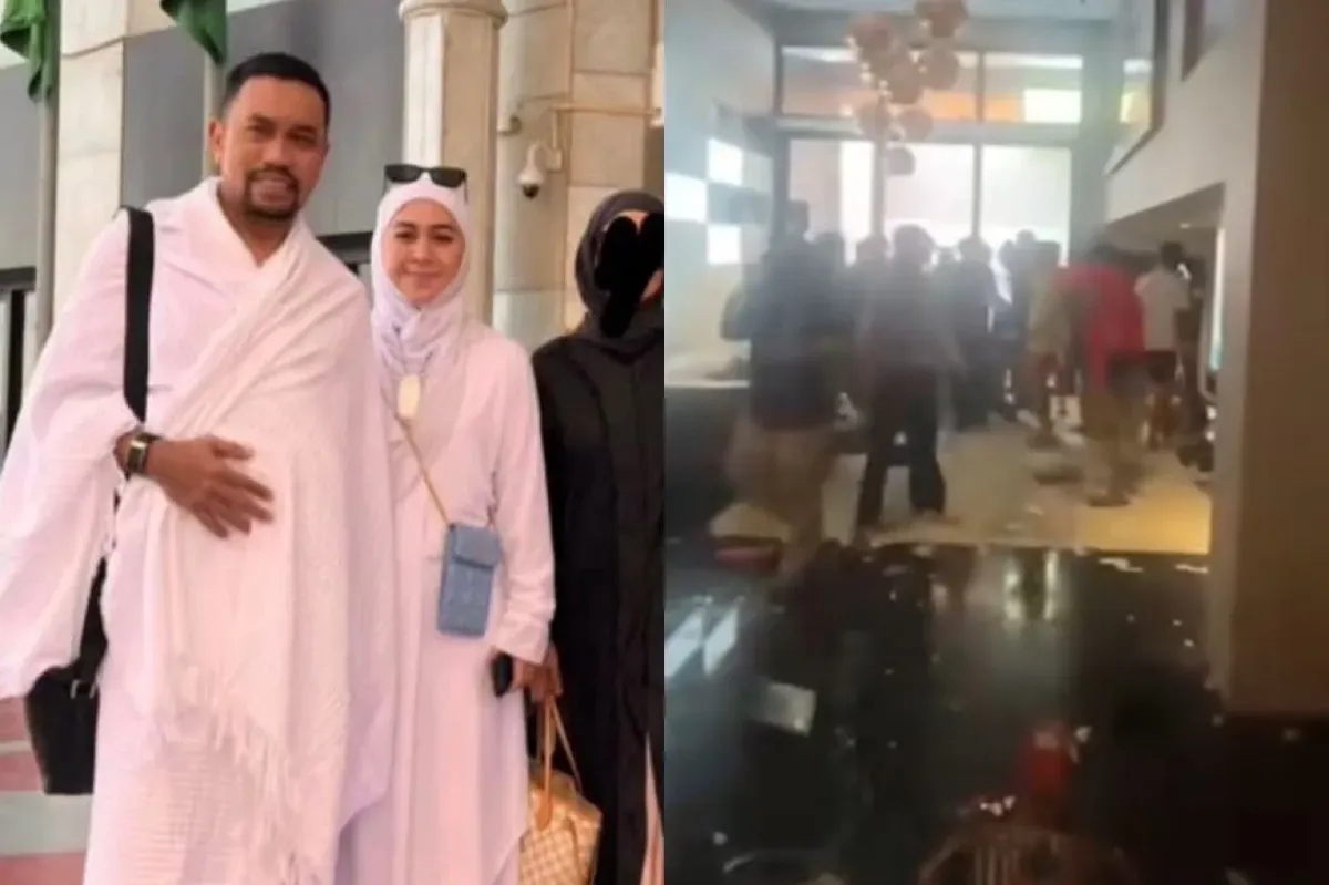 Foto Ahmad Sahroni dan istrinya, Feby Belinda, ke Tanah Suci tengah viral di media sosial usai rumahnya dijarah massa. (Sumber: Instagram/@lambeturah)