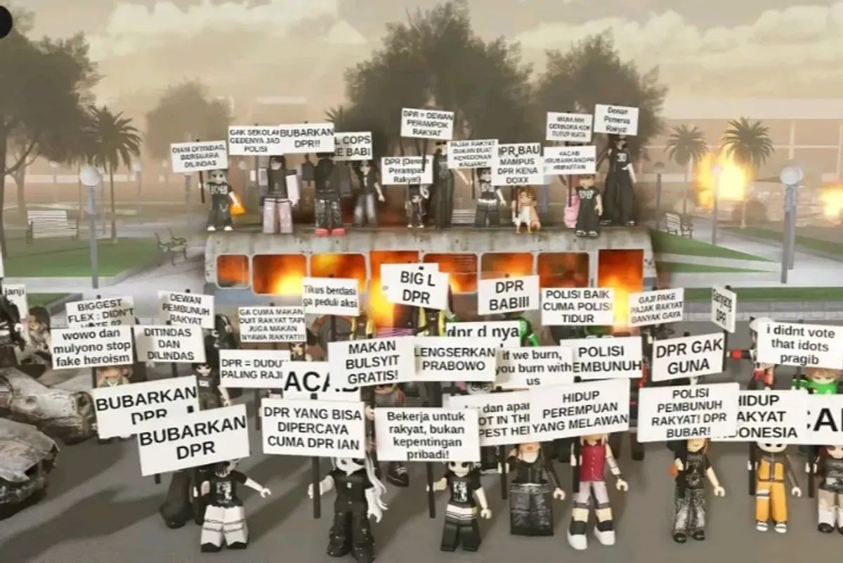 Aksi demo virtual di game Roblox. (Sumber: TikTok/@miowy___)