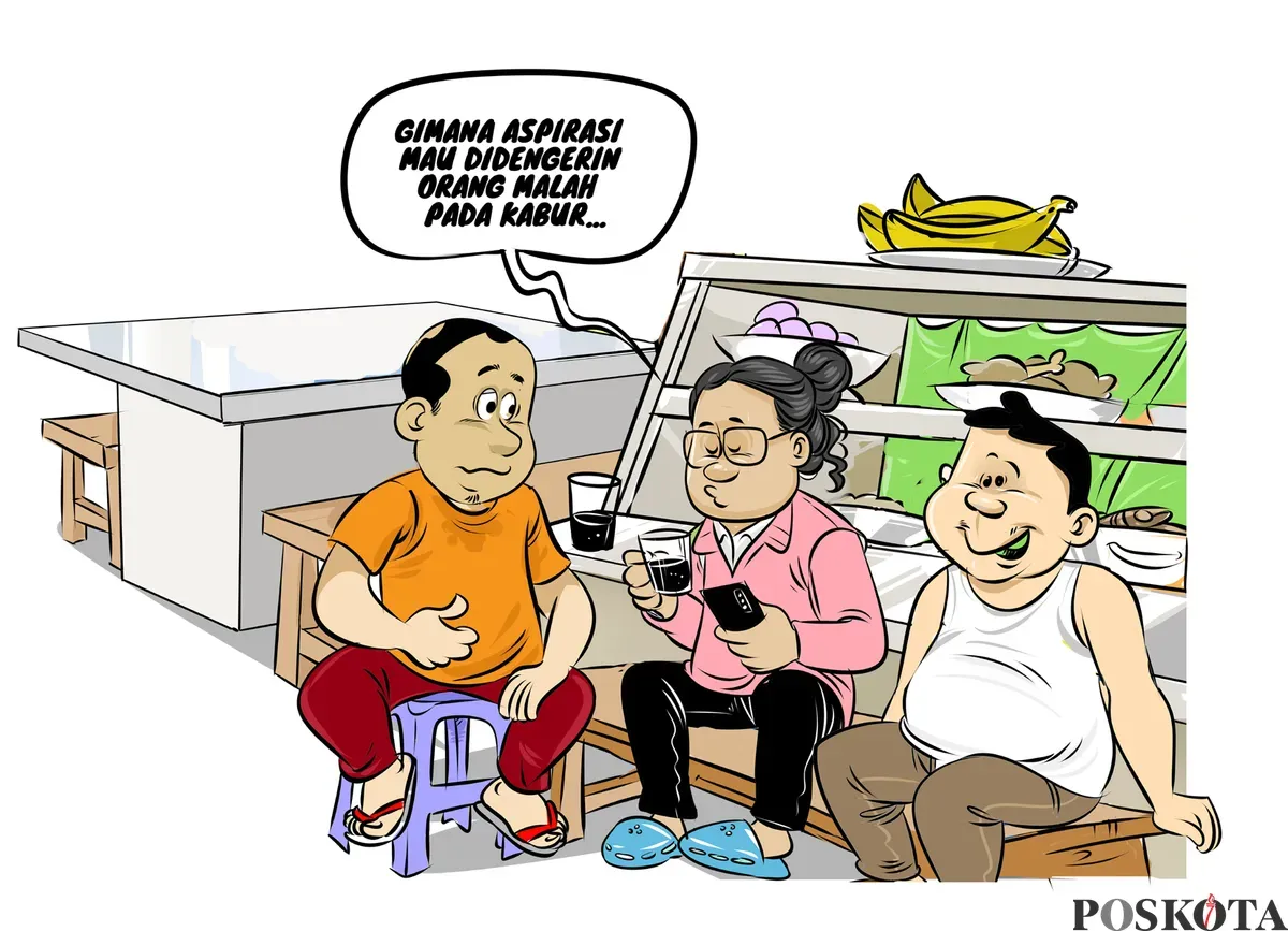 Ilustrasi - Obrolan santai di warteg menyoroti pentingnya pejabat dan wakil rakyat untuk peka terhadap aspirasi, bukan justru menghindar atau 'kabur' saat rakyat ingin bersuara. (Sumber: Poskota/Arif Setiadi)