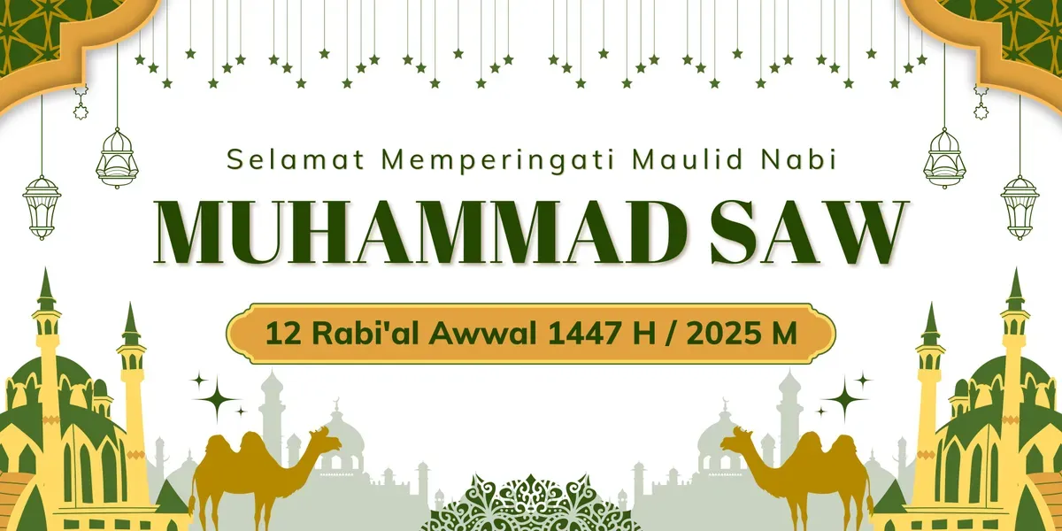 Link twibbon dan kumpulan ucapan Maulid Nabi Muhammad SAW yang jatuh pada Jumat, 5 September 2025, bertepatan dengan 12 Rabiul Awal 1447 Hijriah. (Sumber: Canva)